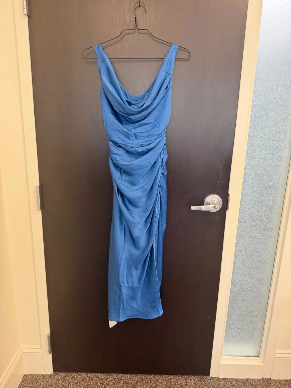 NWT Abercrombie & Fitch Blue Cowl Neck Maxi Dress with High Slit Size XS Petite
